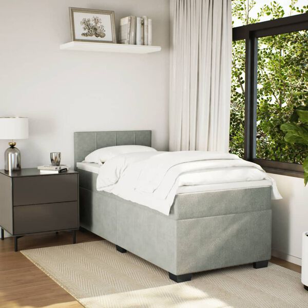 vidaXL világosszürke bársony rugós ágy matraccal 100 x 200 cm