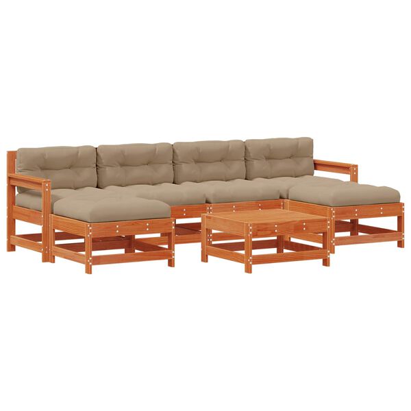 vidaXL Kerti lounge szett 7 pcs Viaszbarna T&ouml;m&ouml;r fenyő