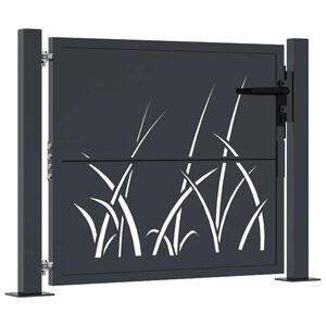 vidaXL antracit sz&iacute;nű, fűmint&aacute;s ac&eacute;l kerti kapu 100x75 cm