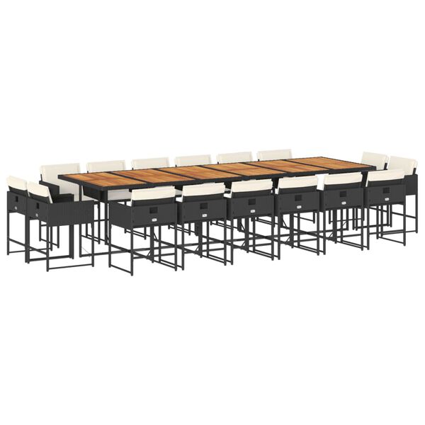 vidaXL 17 r&eacute;szes fekete polyrattan kerti &eacute;tkezőgarnit&uacute;ra p&aacute;rn&aacute;kkal