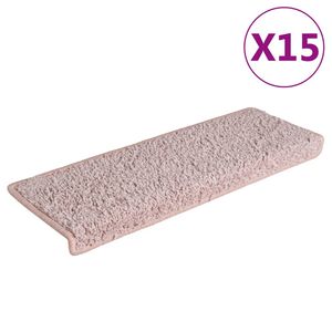 vidaXL 15 db l&eacute;pcsőszőnyeg, 65 x 21 x 4 cm, vil&aacute;gos r&oacute;zsasz&iacute;n, t&eacute;glalap alak&uacute; sz&eacute;llel
