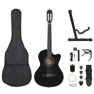 vidaXL 12 db-os fekete 6 h&uacute;ros western git&aacute;rszett hangsz&iacute;nszab&aacute;lyz&oacute;val