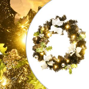 vidaXL fekete PVC kar&aacute;csonyi koszor&uacute; LED-ekkel 60 cm