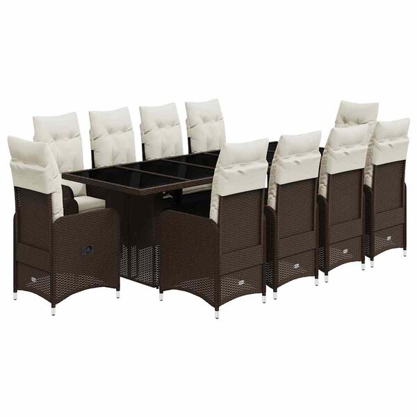 vidaXL 11 r&eacute;szes barna polyrattan kerti bisztr&oacute;garnit&uacute;ra p&aacute;rn&aacute;kkal