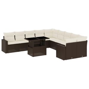 vidaXL 11 r&eacute;szes barna polyrattan kerti &uuml;lőgarnit&uacute;ra p&aacute;rn&aacute;kkal