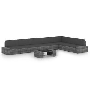 vidaXL 8 r&eacute;szes sz&uuml;rke polyrattan kerti &uuml;lőgarnit&uacute;ra p&aacute;rn&aacute;kkal