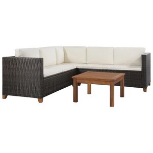 vidaXL 4 r&eacute;szes barna polyrattan kerti &uuml;lőgarnit&uacute;ra p&aacute;rn&aacute;val