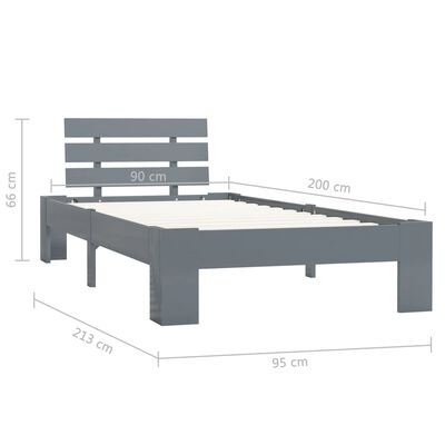 vidaXL szürke tömör fenyőfa ágykeret 90 x 200 cm