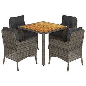 vidaXL 5 r&eacute;szes sz&uuml;rke polyrattan kerti &eacute;tkezőgarnit&uacute;ra p&aacute;rn&aacute;val