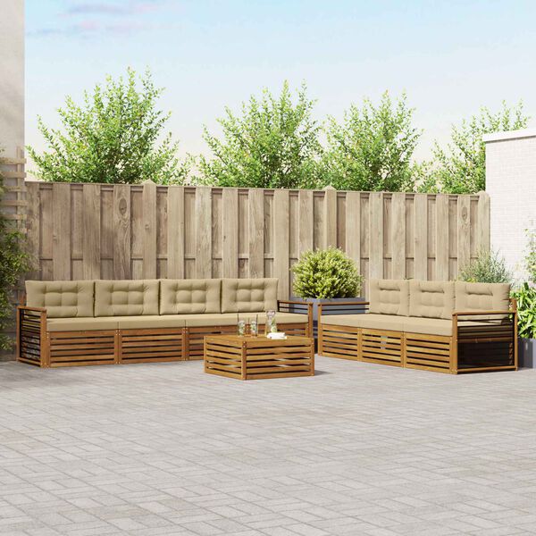 vidaXL K&uuml;lt&eacute;ri kanap&eacute; szett p&aacute;rn&aacute;val 8 pcs Term&eacute;szetes &eacute;s b&eacute;zs