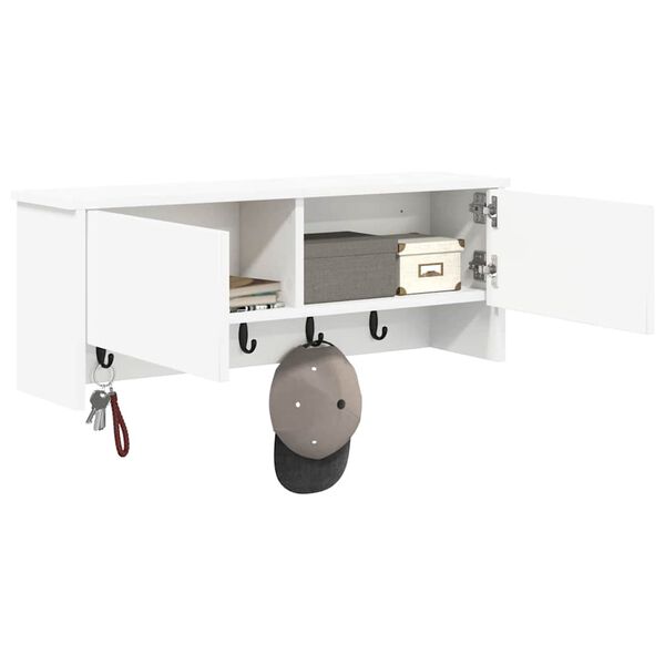 vidaXL Fali Kab&aacute;thorog polcokkal ajt&oacute;val Feh&eacute;r 80 x 20 x 30 cm Faanyag