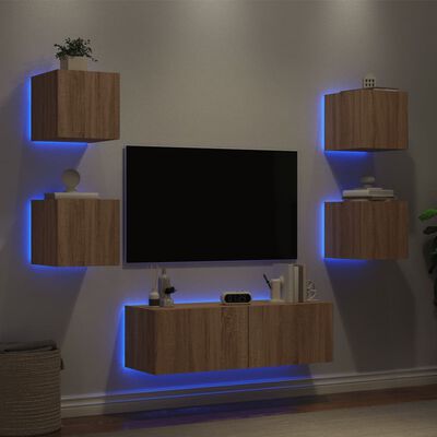 vidaXL 5 darab sonoma tölgy színű falra szerelhető TV-szekrény LED-del