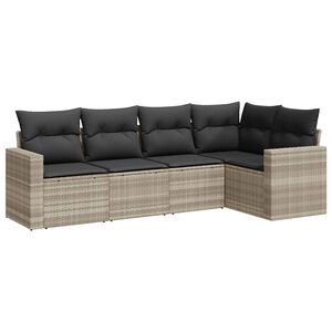 vidaXL 5 r&eacute;szes vil&aacute;gossz&uuml;rke polyrattan kerti &uuml;lőgarnit&uacute;ra p&aacute;rn&aacute;kkal