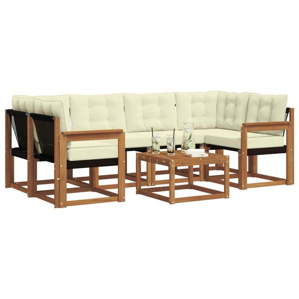 vidaXL K&uuml;lt&eacute;ri kanap&eacute; szett p&aacute;rn&aacute;val 7 pcs Term&eacute;szetes &eacute;s kr&eacute;msz&iacute;nű