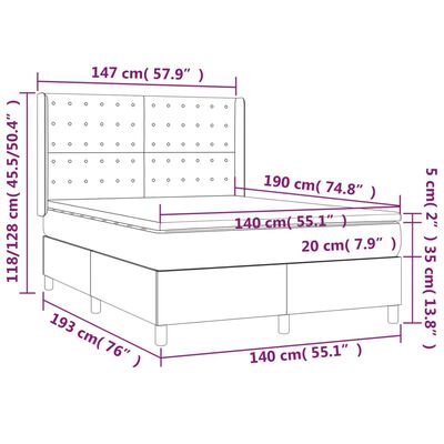 vidaXL rózsaszín bársony rugós és LED-es ágy matraccal 140x190 cm