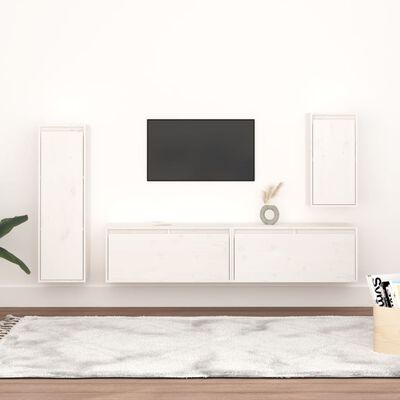 vidaXL 4 darab fehér tömör fenyőfa TV-szekrény