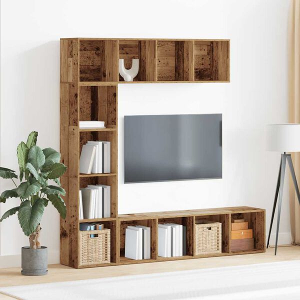 vidaXL 3 db antik fa színű szerelt fa könyvszekrények