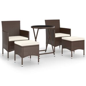 vidaXL 5 r&eacute;szes barna polyrattan &eacute;s edzett &uuml;veg kerti bisztr&oacute;szett