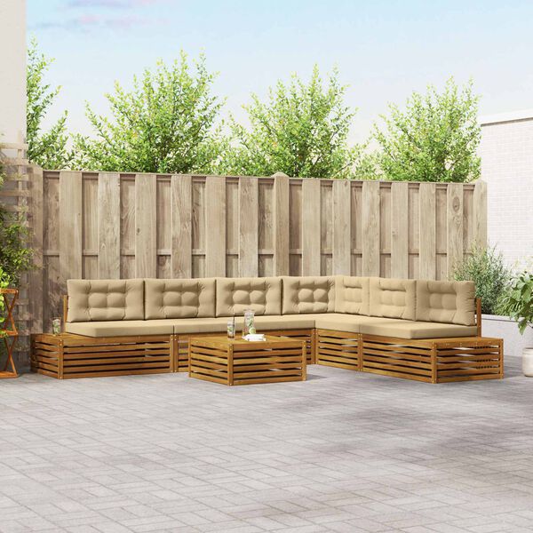 vidaXL K&uuml;lt&eacute;ri kanap&eacute; szett p&aacute;rn&aacute;val 7 Darab Term&eacute;szetes &eacute;s b&eacute;zs