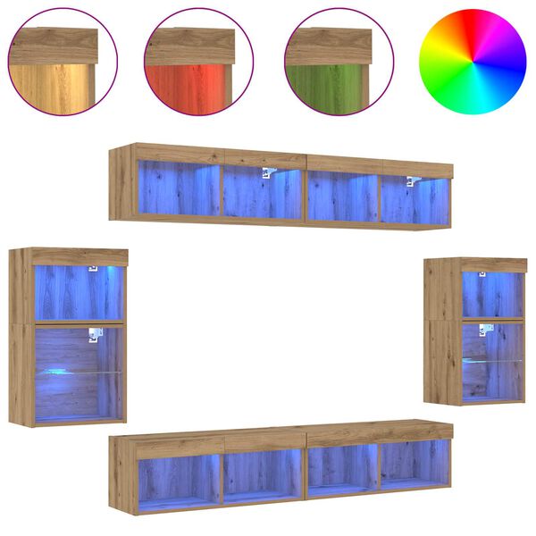 vidaXL TV szekr&eacute;ny garnit&uacute;ra 8 pcs k&eacute;zműves t&ouml;lgy Faanyag