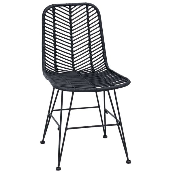vidaXL Étkezőszék 2 pcs Fekete 44.5 x 55 x 85 cm Rattan és Vas