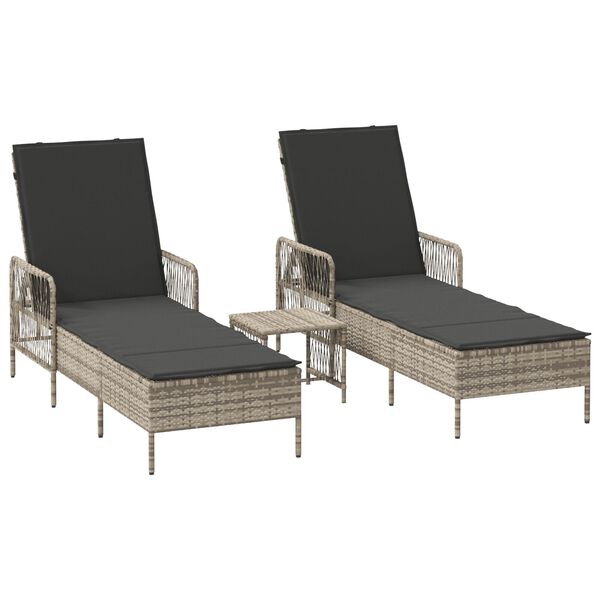 vidaXL Napozóágy 2 pcs Világosszürke 35 x 35 x 32cm polirattan