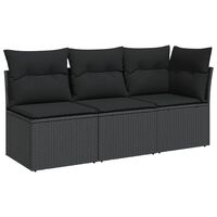 vidaXL fekete 3 személyes polyrattan kerti kanapé párnákkal
