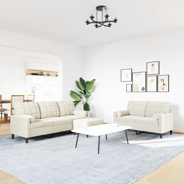 vidaXL 3 részes krémszínű bársony ülőgarnitúra párnákkal