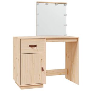 vidaXL t&ouml;m&ouml;r fenyőfa f&eacute;s&uuml;lk&ouml;dőasztal LED-del 95 x 50 x 133,5 cm