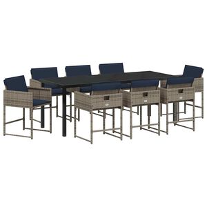 vidaXL Kert &eacute;tkező szett p&aacute;rn&aacute;val 9 pcs Sz&uuml;rke polirattan