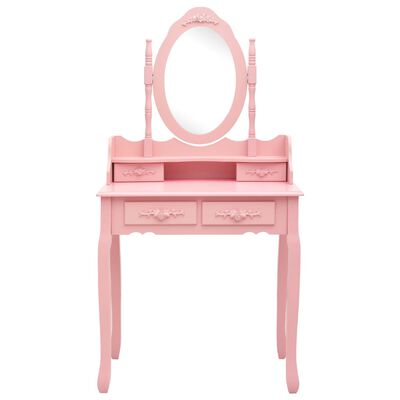 vidaXL rózsaszín császárfa fésülködőasztal-szett ülőkével 75x69x140 cm