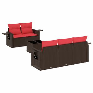 vidaXL 6 db barna polyrattan kerti kanap&eacute;garnit&uacute;ra p&aacute;rn&aacute;kkal