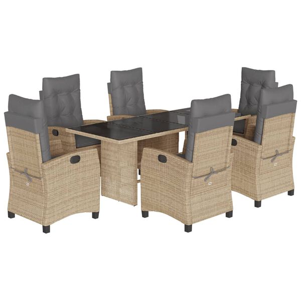 vidaXL 7 r&eacute;szes vegyes b&eacute;zs polyrattan kerti &eacute;tkezőgarnit&uacute;ra p&aacute;rn&aacute;kkal