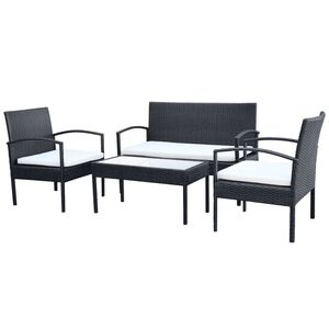 vidaXL 4-r&eacute;szes fekete polyrattan kerti b&uacute;torszett p&aacute;rn&aacute;kkal