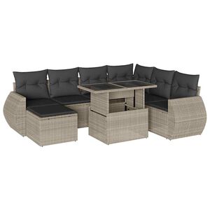 vidaXL 8 r&eacute;szes vil&aacute;gossz&uuml;rke polyrattan kerti &uuml;lőgarnit&uacute;ra p&aacute;rn&aacute;val