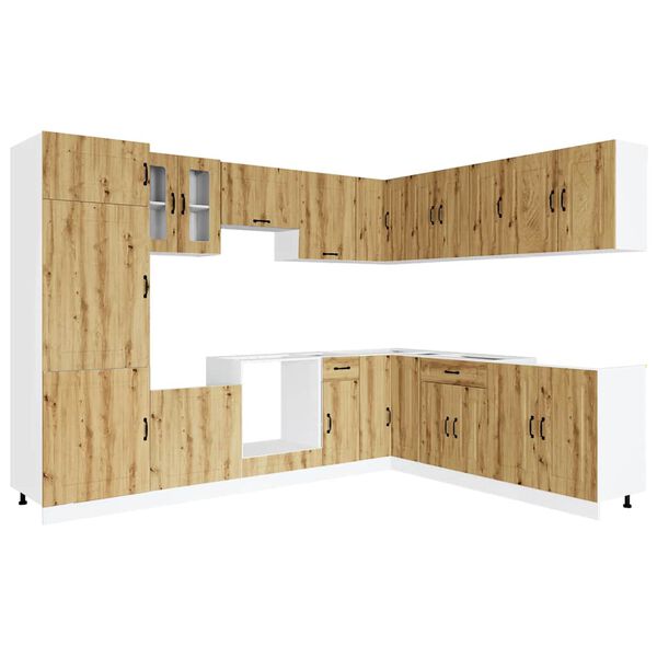 vidaXL 14 r&eacute;szes konyhaszekr&eacute;ny szett Kalmar k&eacute;zműves t&ouml;lgy m&eacute;rn&ouml;ki fa