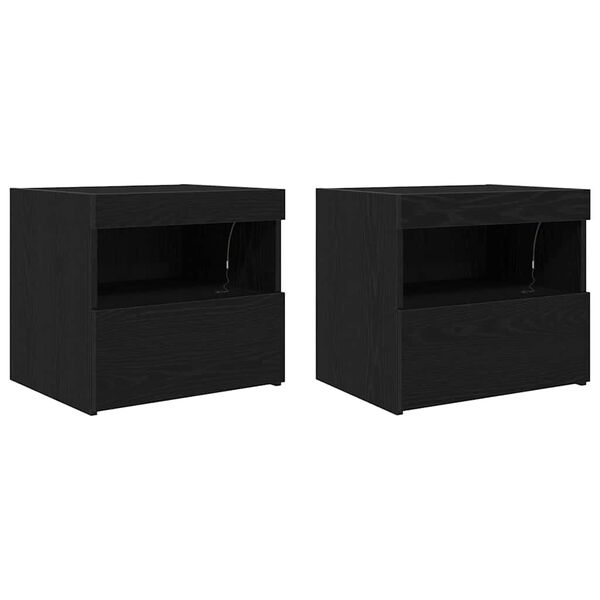 vidaXL &Eacute;jjeliszekr&eacute;ny 2 pcs Fekete t&ouml;lgy 50 x 40 x 45 cm Faanyag