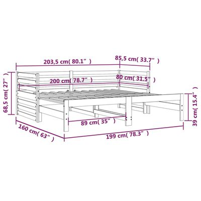 vidaXL mézbarna tömör fenyőfa kihúzható kanapéágy 2 x (80 x 200) cm