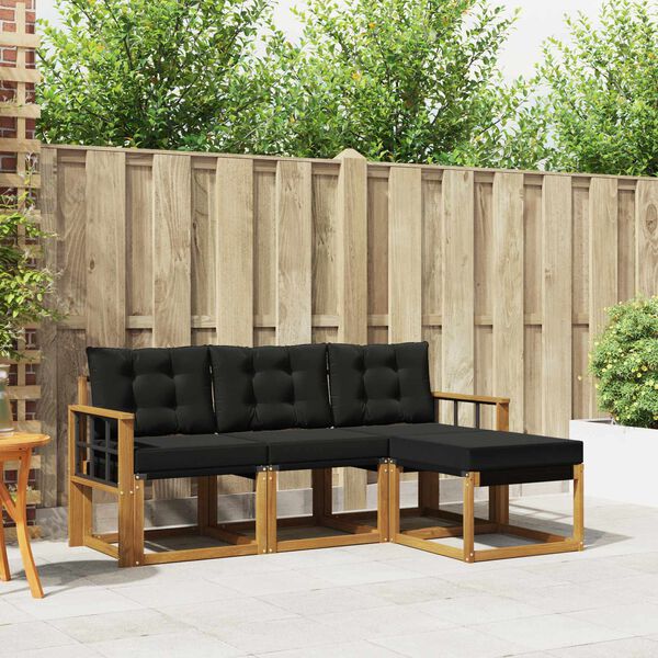 vidaXL K&uuml;lt&eacute;ri kanap&eacute; szett p&aacute;rn&aacute;val 4 pcs Term&eacute;szetes &eacute;s fekete