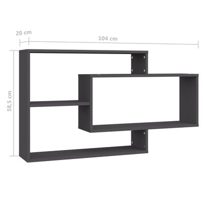 800326 vidaXL Wall Shelves Grey 104x20x58,5 cm Chipboard