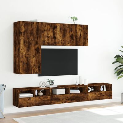 vidaXL 5 darab füstös tölgy színű szerelt fa fali TV-szekrény