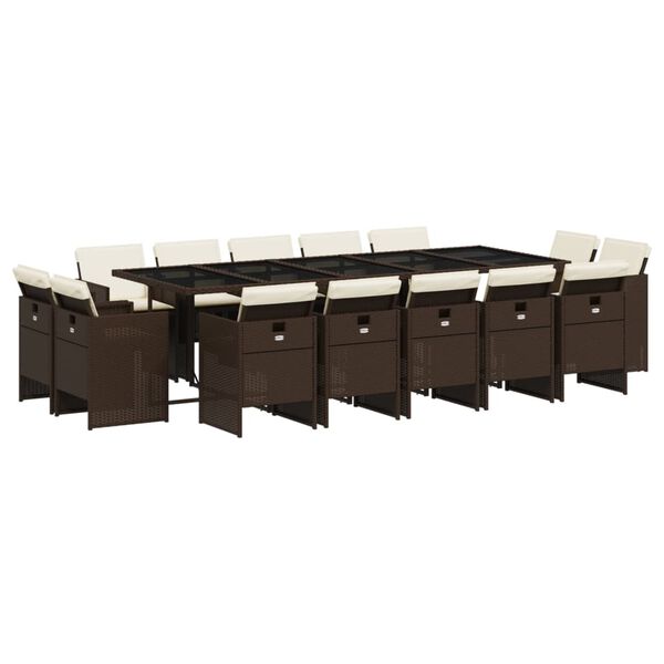 vidaXL 15 r&eacute;szes barna polyrattan kerti &uuml;lőgarnit&uacute;ra p&aacute;rn&aacute;kkal