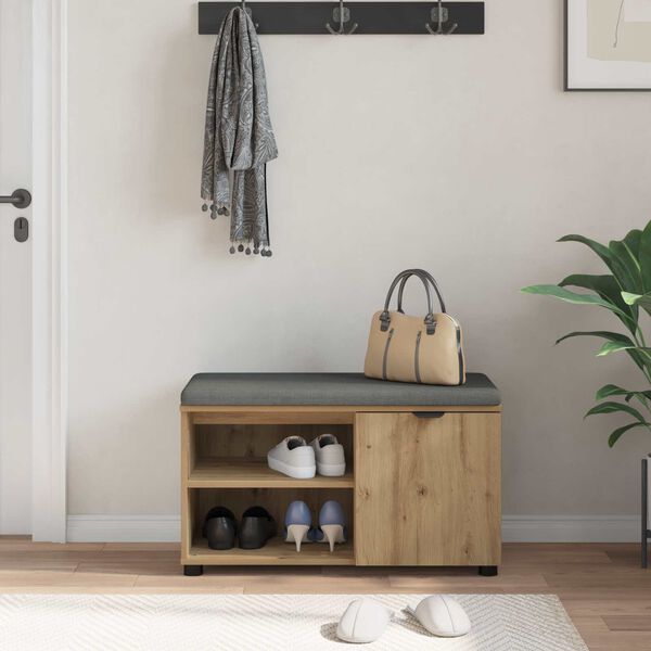 vidaXL Előt&eacute;r pad K&eacute;zműves T&ouml;lgy 80 x 38 x 46 cm Műanyag Fa &eacute;s Sz&ouml;vet