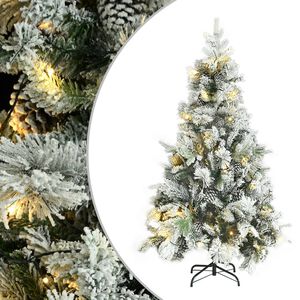 vidaXL PVC &eacute;s PE megvil&aacute;g&iacute;tott kar&aacute;csonyfa h&oacute;val/fenyőtobozzal 195 cm