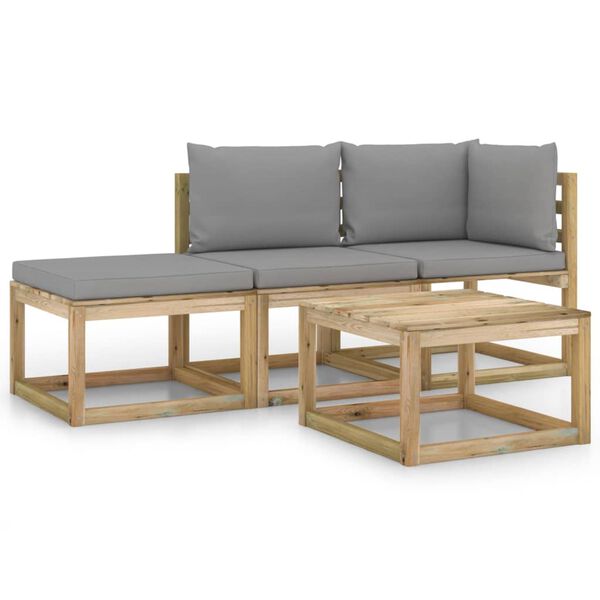 vidaXL 4 r&eacute;szes kerti &uuml;lőgarnit&uacute;ra sz&uuml;rke p&aacute;rn&aacute;kkal