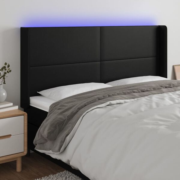 vidaXL fekete műbőr LED-es fejt&aacute;mla 183x16x118/128 cm