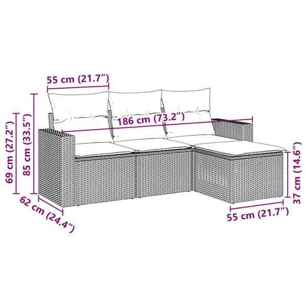 vidaXL 4 r&eacute;szes fekete polyrattan kerti &uuml;lőgarnit&uacute;ra p&aacute;rn&aacute;kkal