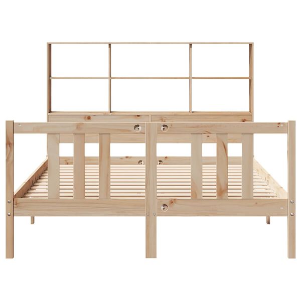 vidaXL t&ouml;m&ouml;r fenyőfa k&ouml;nyvespolcos &aacute;gy matrac n&eacute;lk&uuml;l 120 x 200 cm