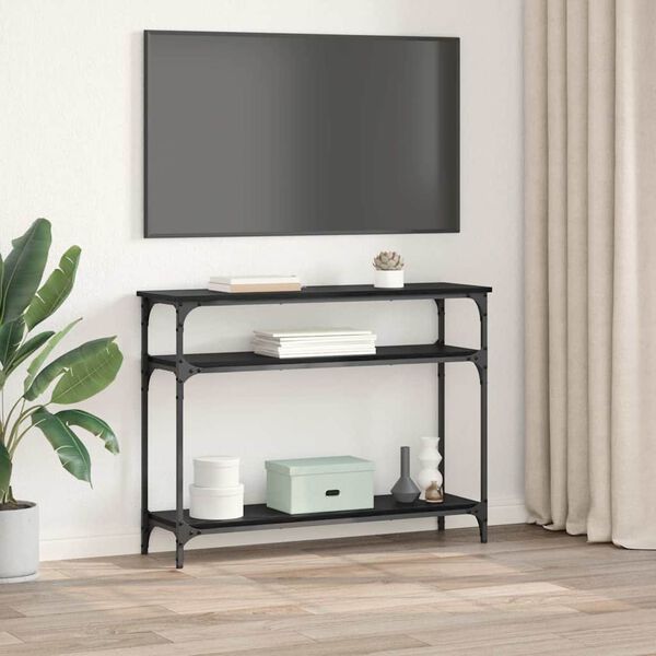 vidaXL Konzolasztal polcokkal Fekete t&ouml;lgy 100 x 29 x 75 cm Faanyag
