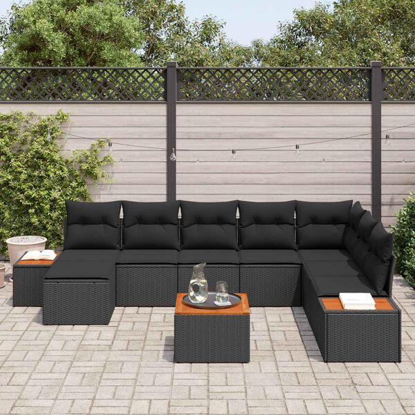 vidaXL Kerti Kanap&eacute; Szett p&aacute;rn&aacute;val t&aacute;rol&oacute;val 9 pcs Fekete Polyrattan